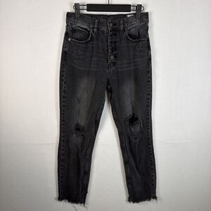 Free People We The Free Distressed High Rise Straight Black Jeans 27 Frayed